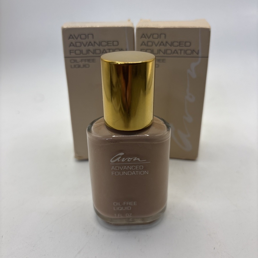 Vtg Avon Advanced Foundation Oil Free Liquid Almond Beige NOS Lot Of 2